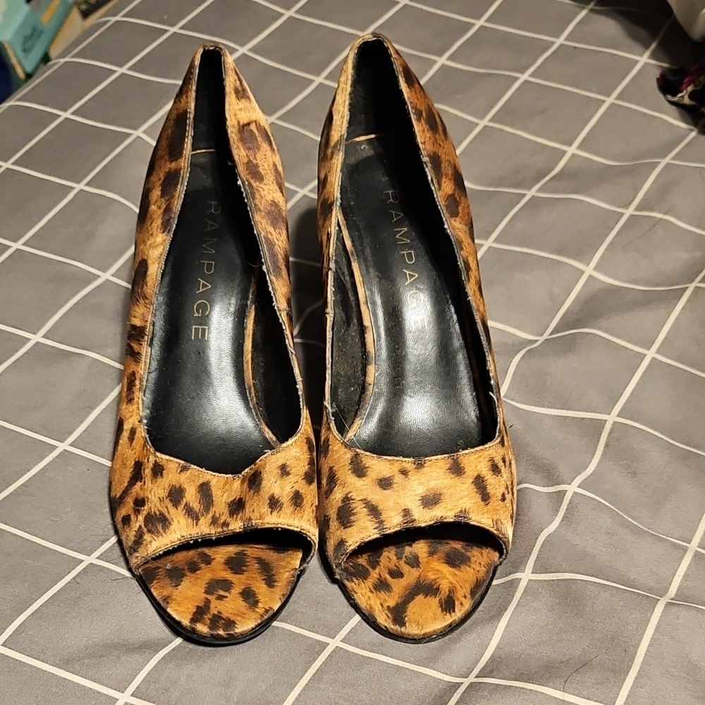 Rampage Women's Leopard Print Peep Toe Heels
